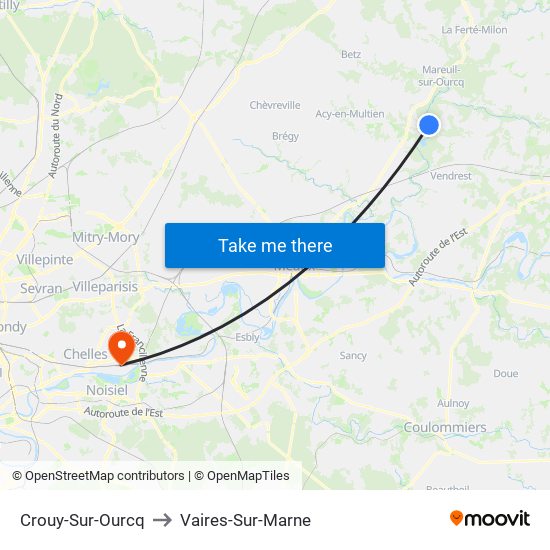 Crouy-Sur-Ourcq to Vaires-Sur-Marne map