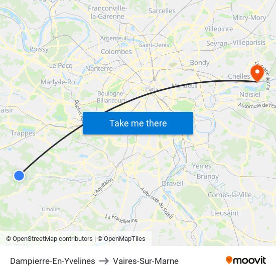 Dampierre-En-Yvelines to Vaires-Sur-Marne map