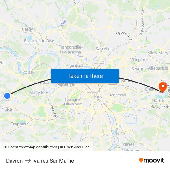Davron to Vaires-Sur-Marne map