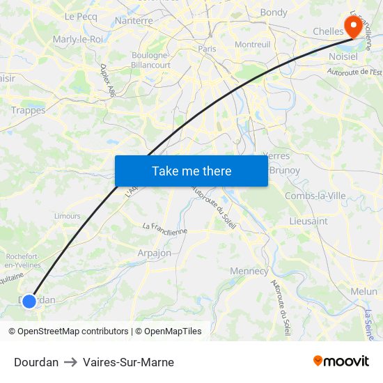 Dourdan to Vaires-Sur-Marne map