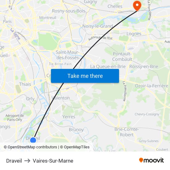 Draveil to Vaires-Sur-Marne map