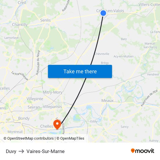Duvy to Vaires-Sur-Marne map
