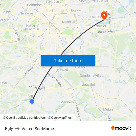 Egly to Vaires-Sur-Marne map