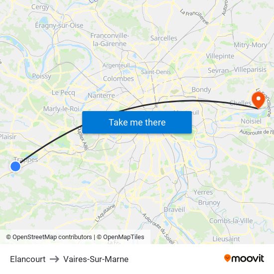 Elancourt to Vaires-Sur-Marne map