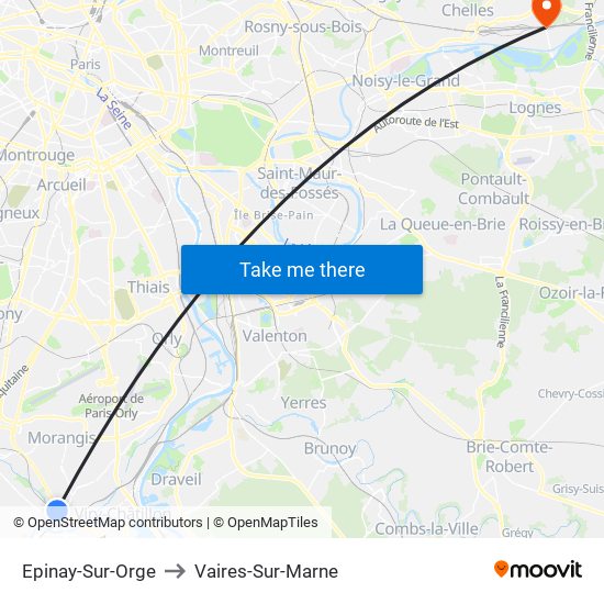 Epinay-Sur-Orge to Vaires-Sur-Marne map