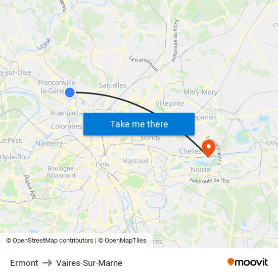 Ermont to Vaires-Sur-Marne map