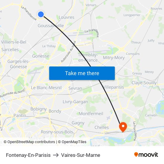 Fontenay-En-Parisis to Vaires-Sur-Marne map