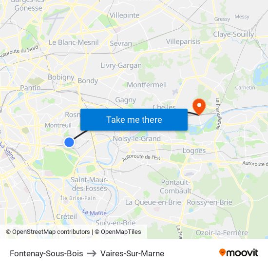 Fontenay-Sous-Bois to Vaires-Sur-Marne map