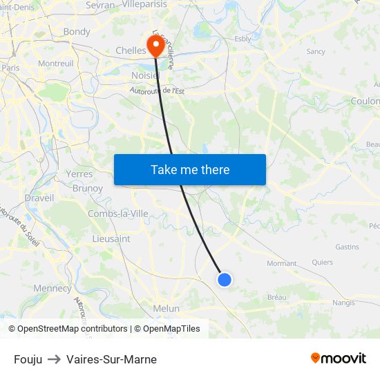 Fouju to Vaires-Sur-Marne map