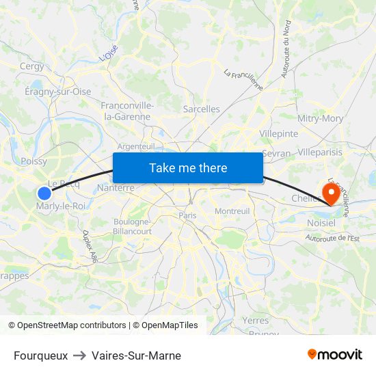 Fourqueux to Vaires-Sur-Marne map