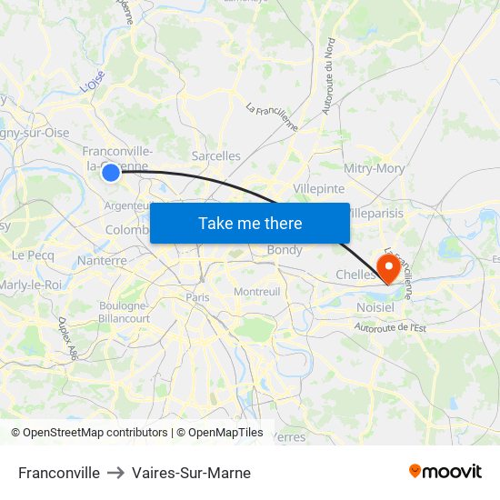Franconville to Vaires-Sur-Marne map