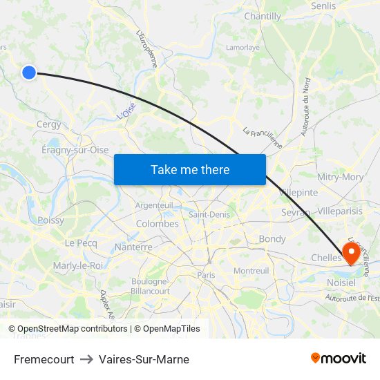 Fremecourt to Vaires-Sur-Marne map