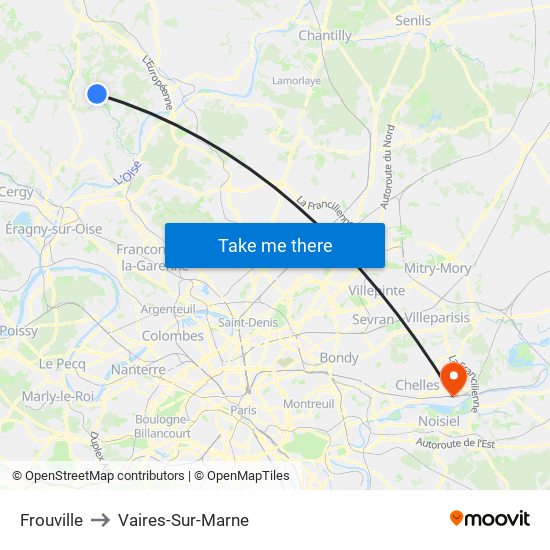 Frouville to Vaires-Sur-Marne map