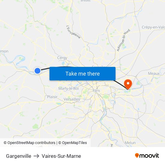 Gargenville to Vaires-Sur-Marne map