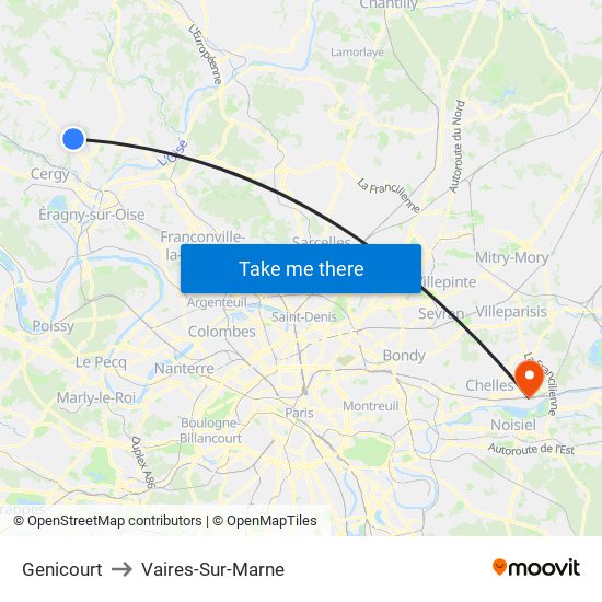Genicourt to Vaires-Sur-Marne map