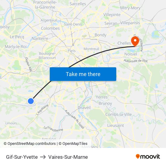 Gif-Sur-Yvette to Vaires-Sur-Marne map