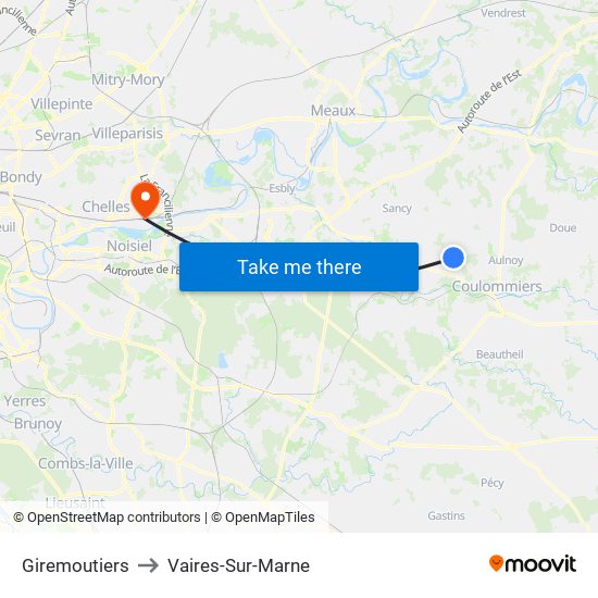 Giremoutiers to Vaires-Sur-Marne map