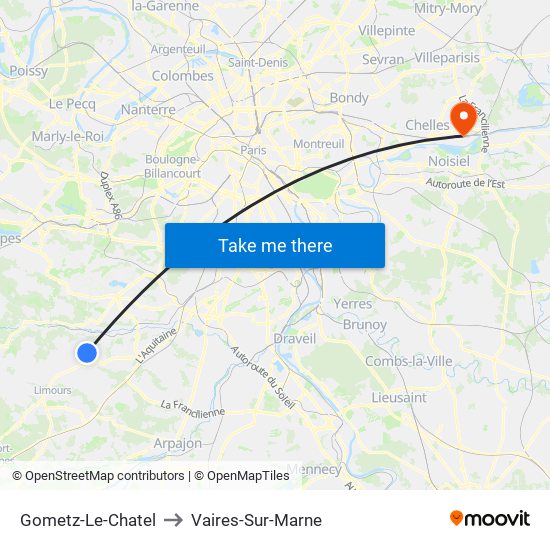 Gometz-Le-Chatel to Vaires-Sur-Marne map