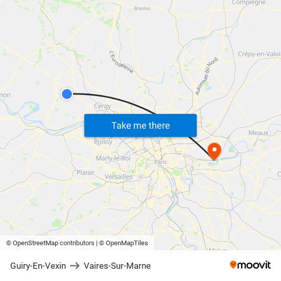 Guiry-En-Vexin to Vaires-Sur-Marne map