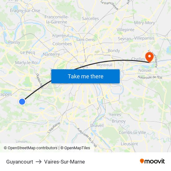 Guyancourt to Vaires-Sur-Marne map