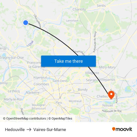 Hedouville to Vaires-Sur-Marne map
