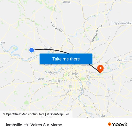 Jambville to Vaires-Sur-Marne map