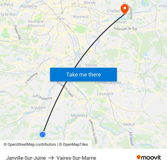 Janville-Sur-Juine to Vaires-Sur-Marne map