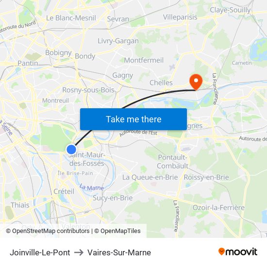 Joinville-Le-Pont to Vaires-Sur-Marne map