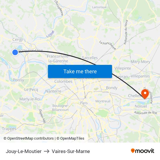 Jouy-Le-Moutier to Vaires-Sur-Marne map