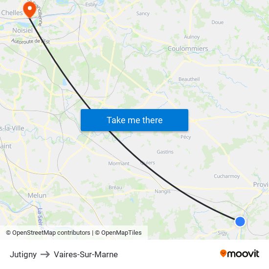 Jutigny to Vaires-Sur-Marne map