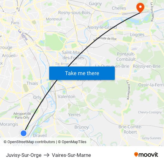 Juvisy-Sur-Orge to Vaires-Sur-Marne map