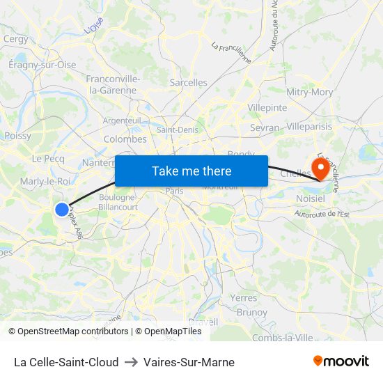 La Celle-Saint-Cloud to Vaires-Sur-Marne map