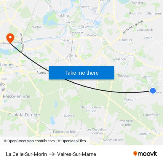 La Celle-Sur-Morin to Vaires-Sur-Marne map