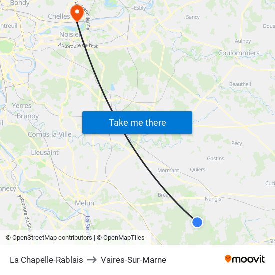 La Chapelle-Rablais to Vaires-Sur-Marne map