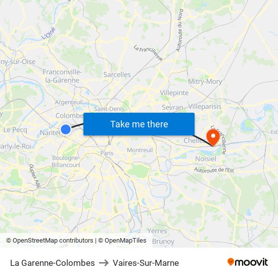 La Garenne-Colombes to Vaires-Sur-Marne map