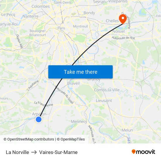 La Norville to Vaires-Sur-Marne map