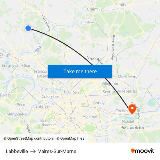 Labbeville to Vaires-Sur-Marne map