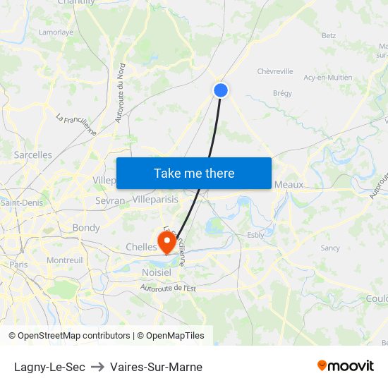 Lagny-Le-Sec to Vaires-Sur-Marne map