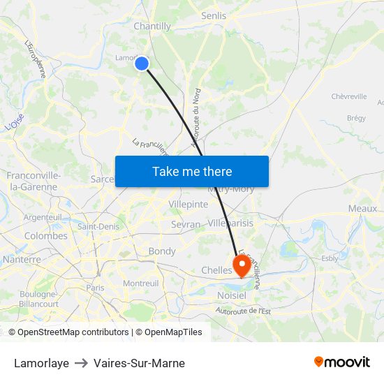 Lamorlaye to Vaires-Sur-Marne map
