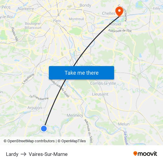 Lardy to Vaires-Sur-Marne map