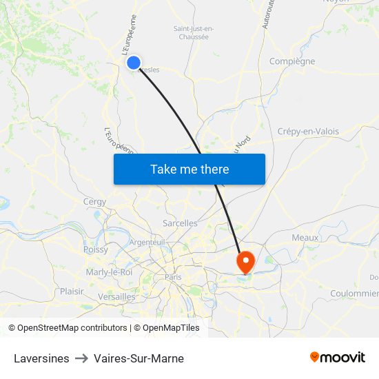 Laversines to Vaires-Sur-Marne map