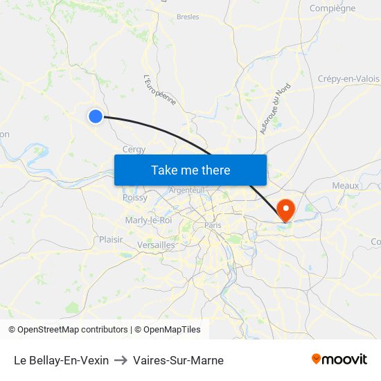 Le Bellay-En-Vexin to Vaires-Sur-Marne map