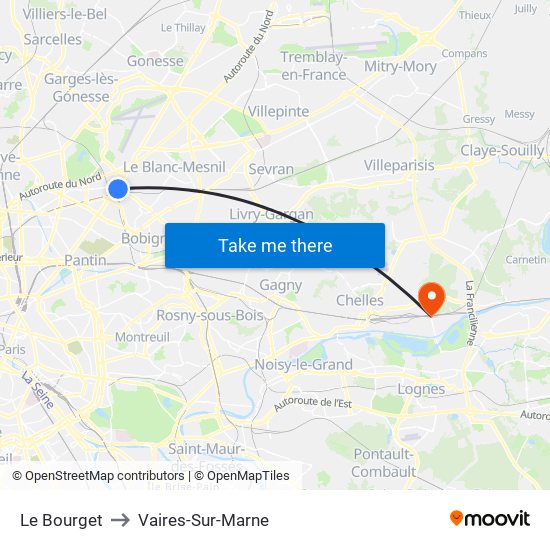 Le Bourget to Vaires-Sur-Marne map