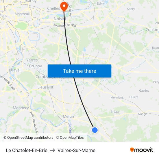 Le Chatelet-En-Brie to Vaires-Sur-Marne map
