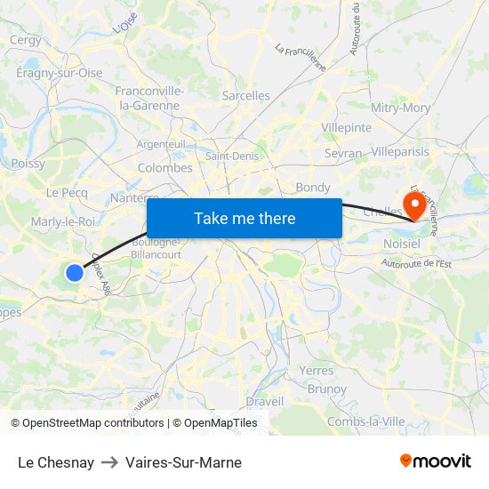 Le Chesnay to Vaires-Sur-Marne map