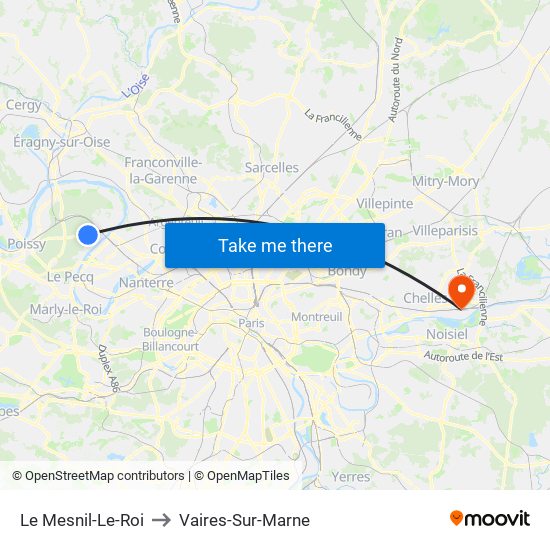 Le Mesnil-Le-Roi to Vaires-Sur-Marne map