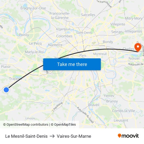Le Mesnil-Saint-Denis to Vaires-Sur-Marne map