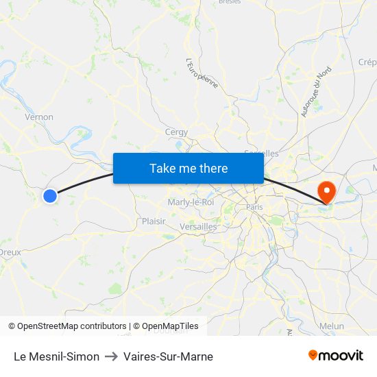 Le Mesnil-Simon to Vaires-Sur-Marne map