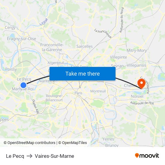 Le Pecq to Vaires-Sur-Marne map