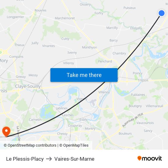 Le Plessis-Placy to Vaires-Sur-Marne map